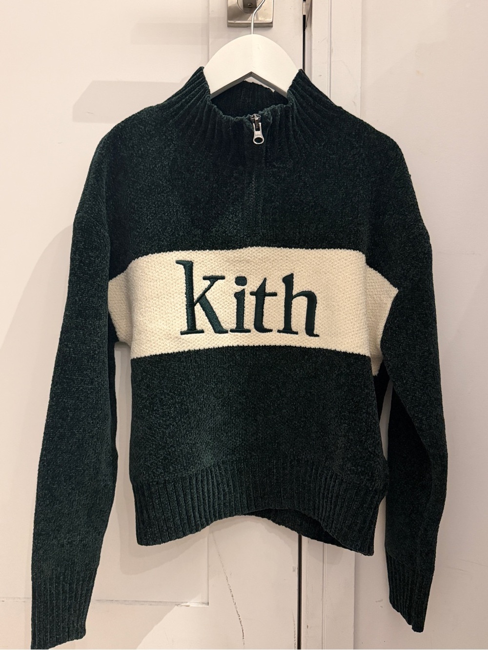 Kith Kid Green and Cream Half-Zip Sweater